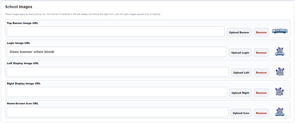 SchoolPickupLine line settings and branding screen